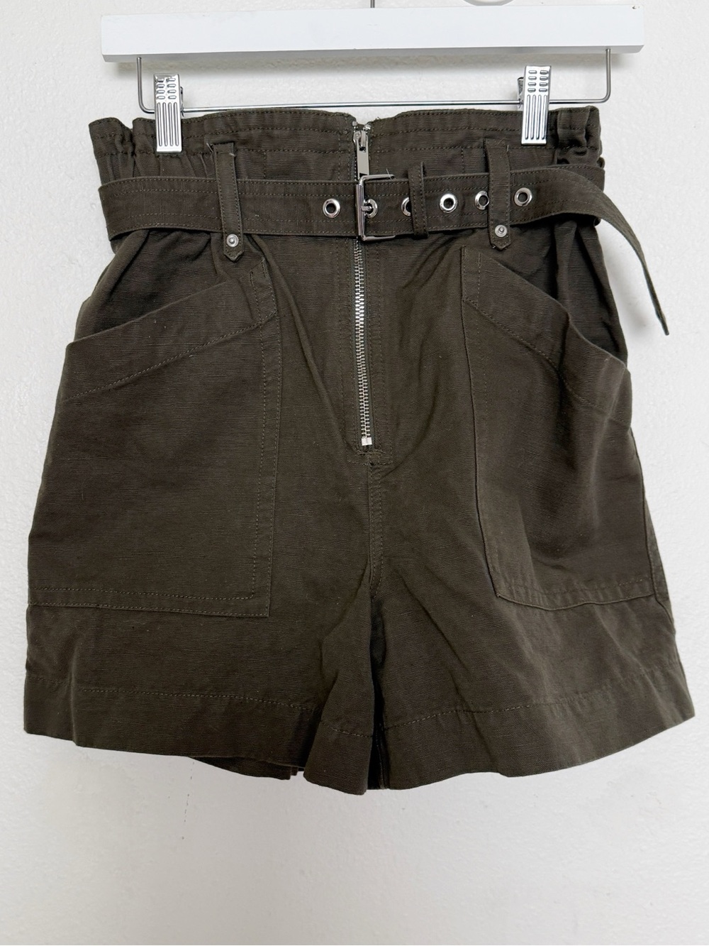 Banana Republic Olive Linen Blend Paperbag Belted Utility Shorts 0
